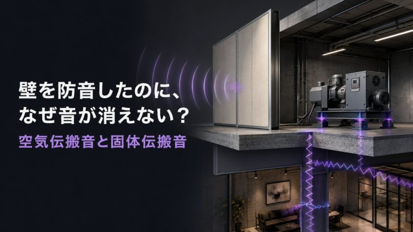 防音壁を回り込み床や柱を伝わる空気伝搬音と固体伝搬音の経路